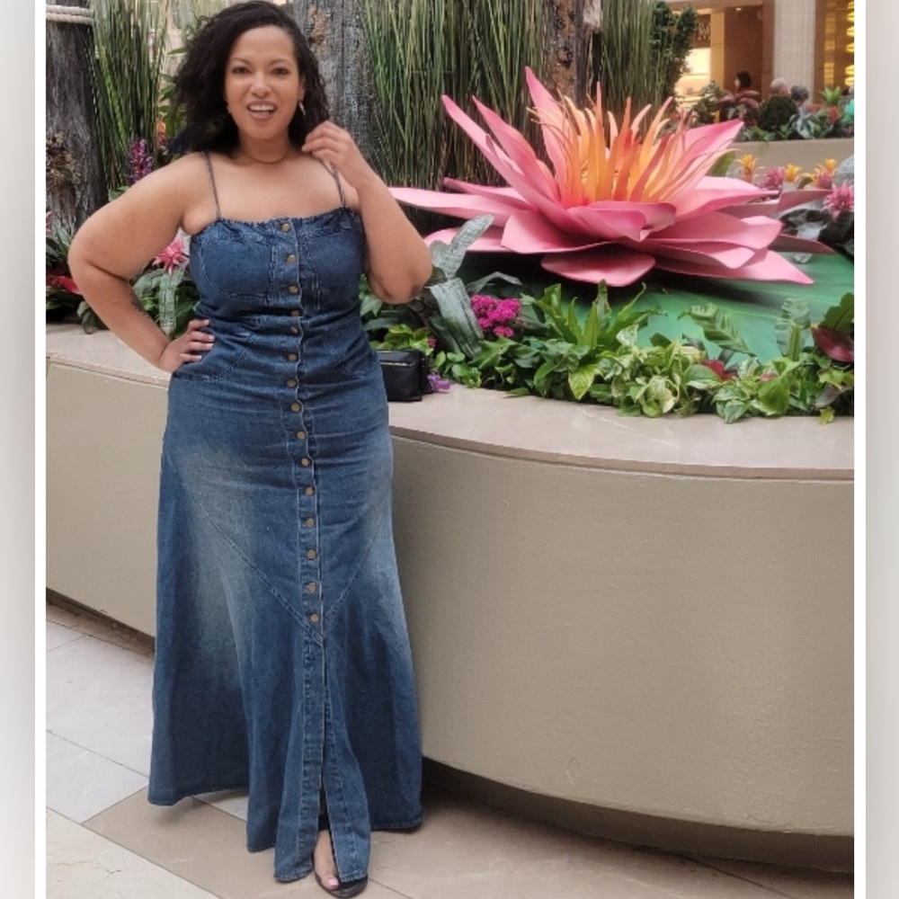 Denim Button-Front Maxi Dress - Blue